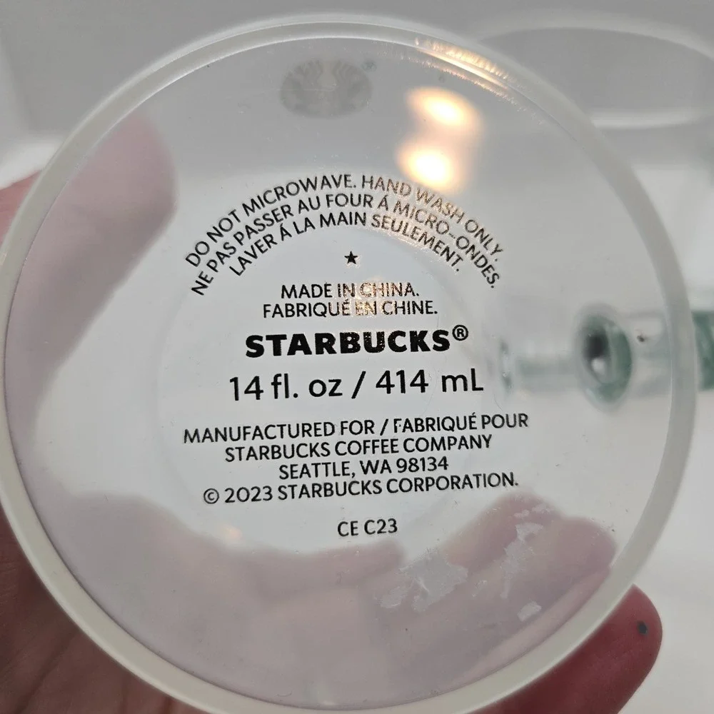 Two Starbucks Holiday 2023 Gradient Green Glass Swirl Handle Glass Mug 14oz RARE